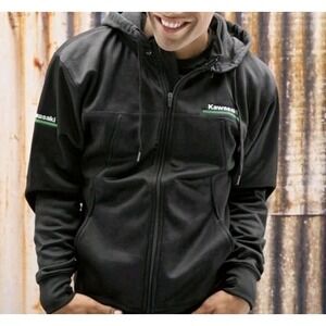 Kawasaki 3 Green‎ Lines Full Zip Hooded Sweatshirt Jacket Mens Sz XL Moto
